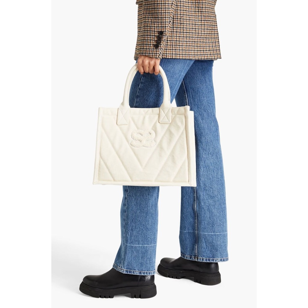 NWT $320 MSRP SANDRO Kasbah Quilted Canvas Tote - Ecru